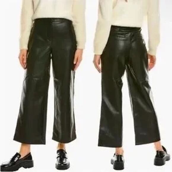 Bagatelle Womens Black Faux Leather High Rise Wide Leg Crop Pants Large - Picture 1 of 9